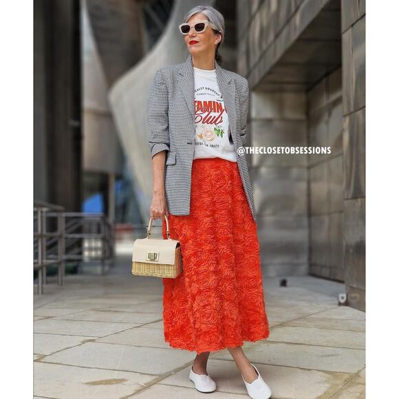 ZARA Floral Voluminous Midi Skirt NWT | Red Textured A-Line - Picture 12 of 16